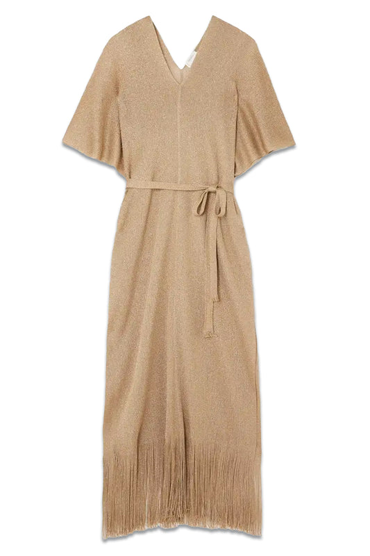 Beachwear Macao Belted Fringed Metallic Open-knit Kaftan