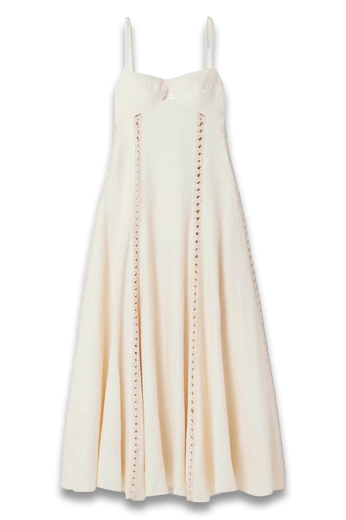 Catamaran Ventures Crochet-Trimmed Embroidered Linen Midi Dress