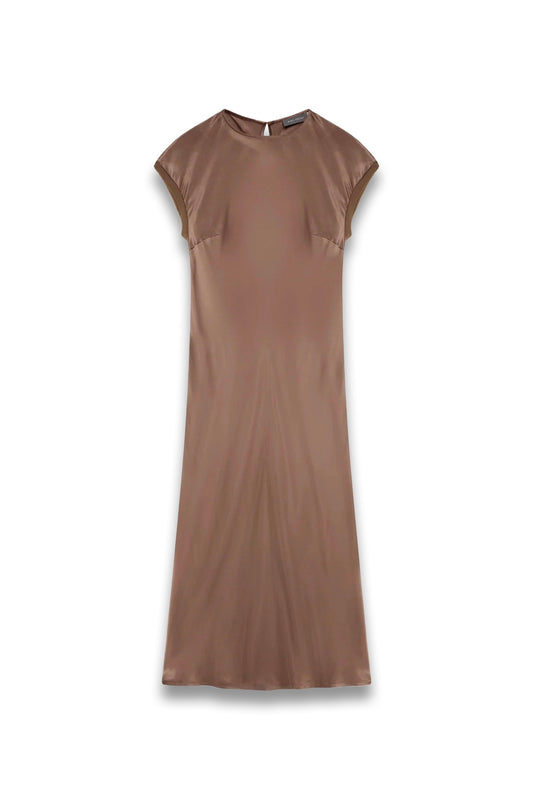 Brown Satin Slip Midi Dress