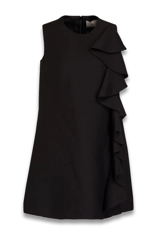 Wrap-Effect Ruffled Crepe Mini Dress