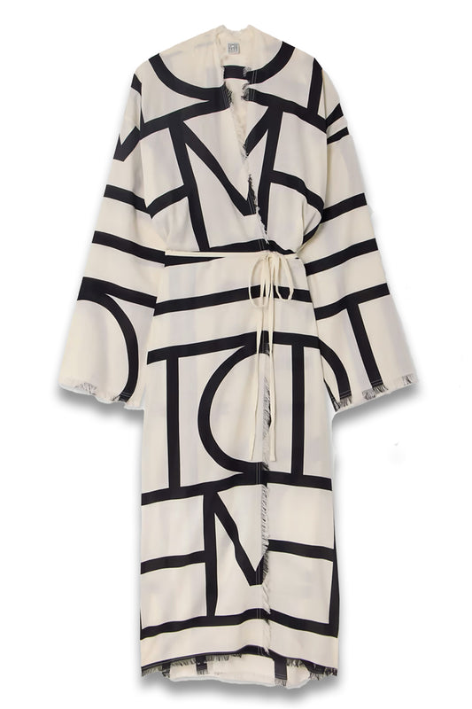 Belted frayed printed organic cotton wrap dress