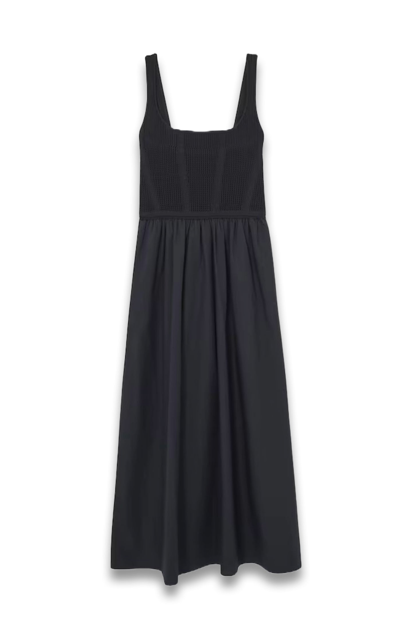 Perforated-Knit Cotton-Skirt Midi Dress in Navy