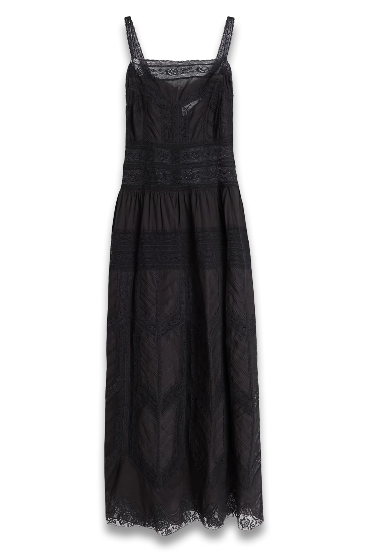 Lace-Paneled Cotton Midi Dress