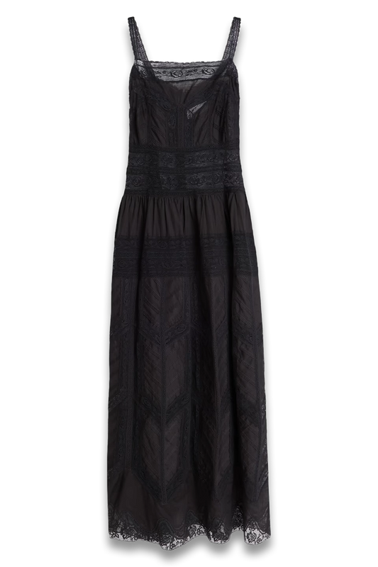 Lace-Paneled Cotton Midi Dress