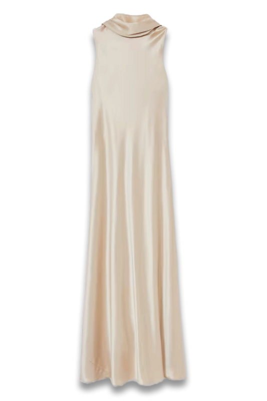 Fae Satin Cape Maxi Dress in Champagne
