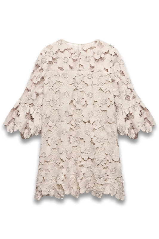 Neutral Floral Lace Mini Dress