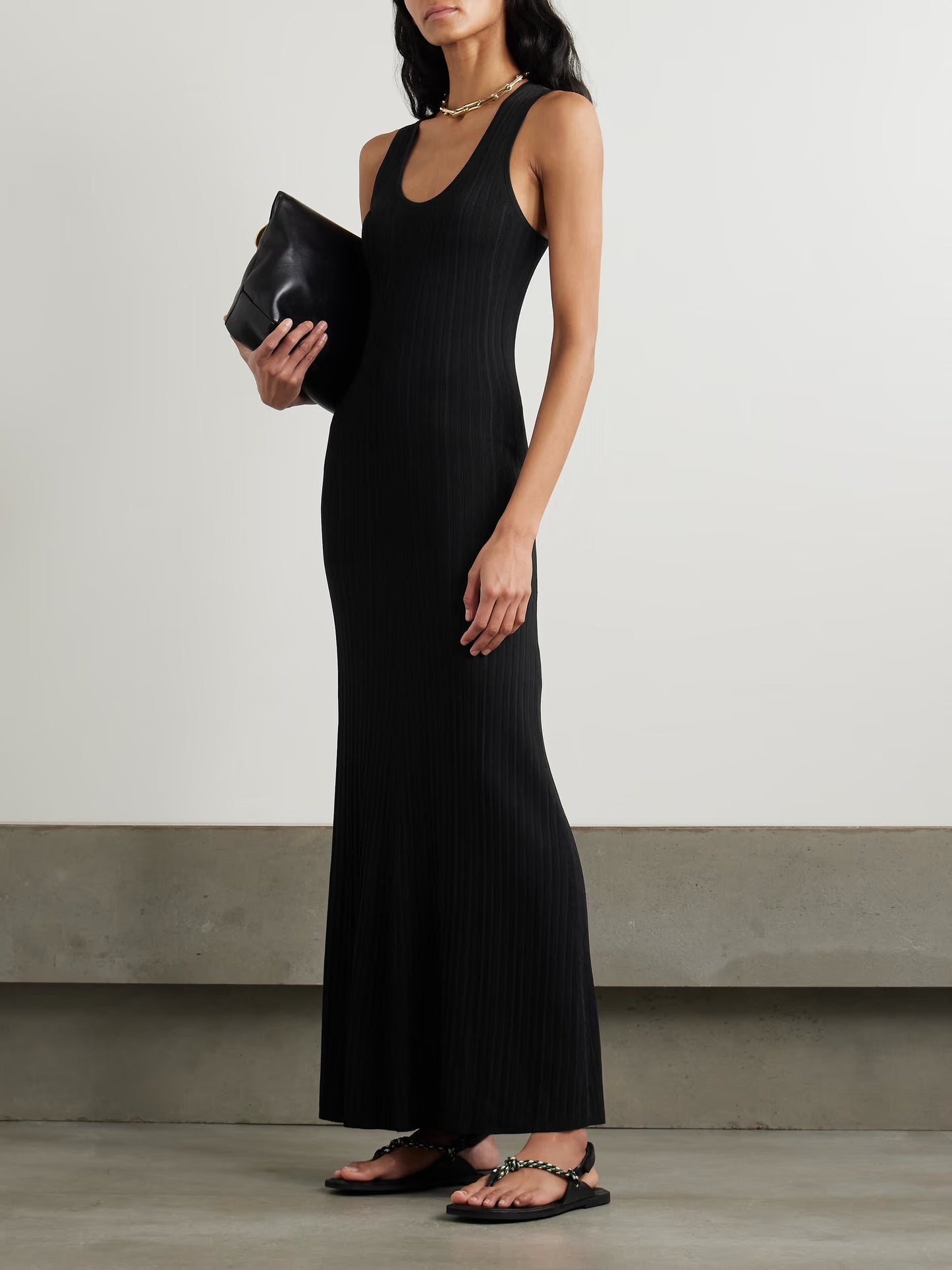 Cutout Ribbed-Knit Maxi Dress