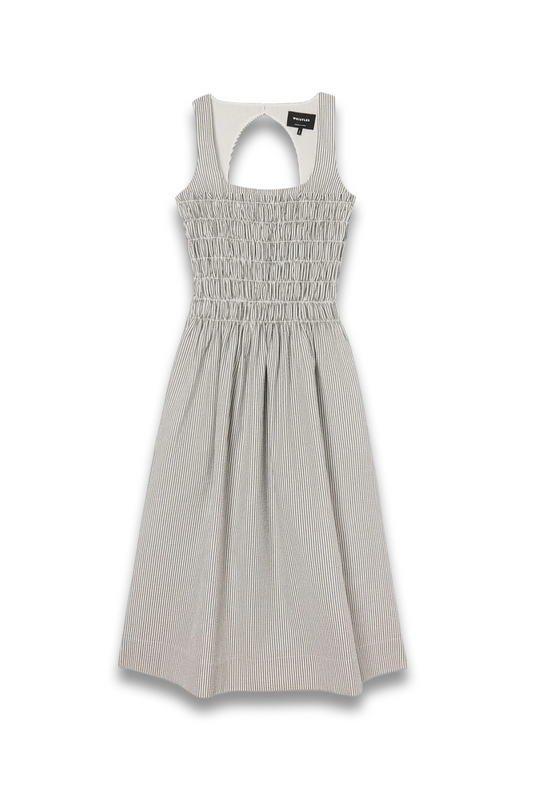 White Seersucker Ruched Bodice Dress