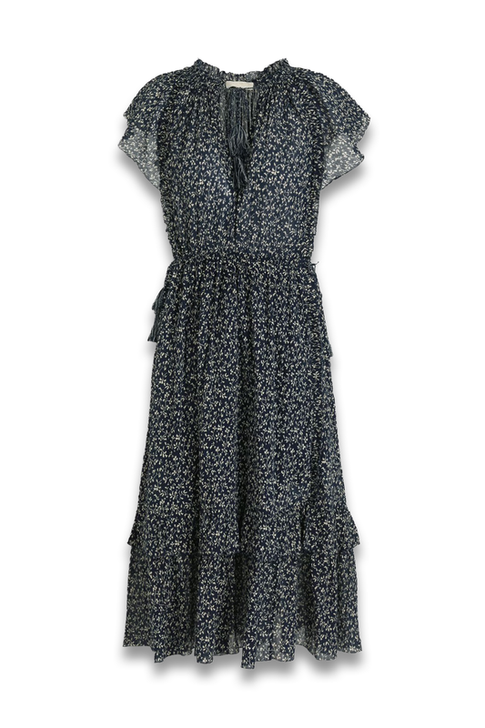 Anja Ruffled Floral-Print Cotton-Crepon Midi Dress