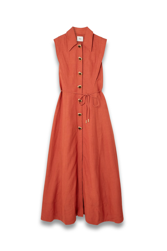 Belted Embellished Linen-blend Maxi Shirt Dress