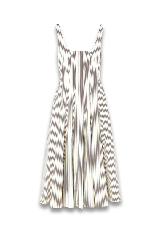 Wells Pleated Striped Cotton-Blend Poplin Midi Dress