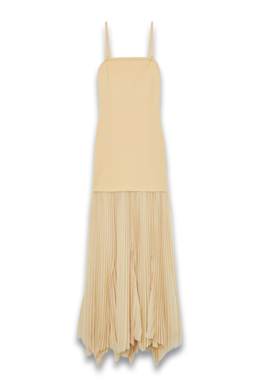 Milana Pleated Skirt Ribbed Midi Dress In Yellow