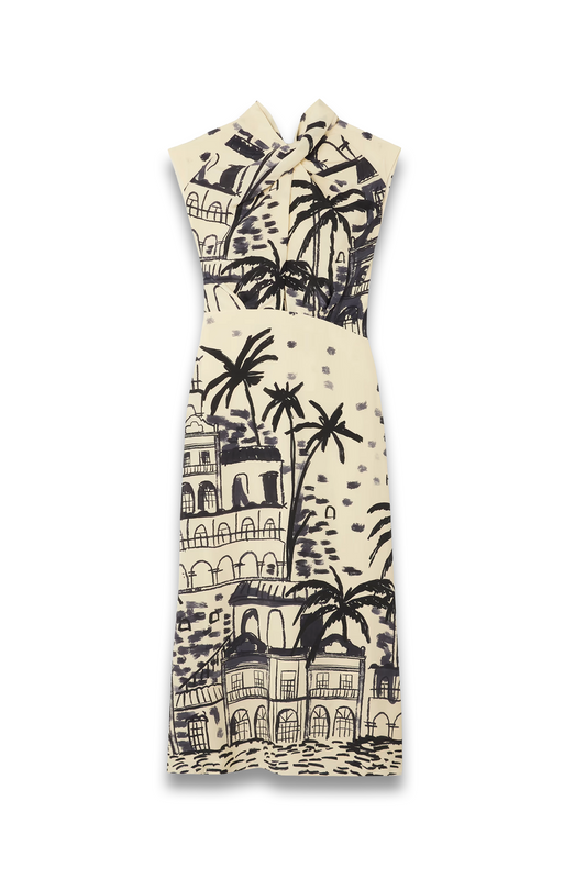 Interdimensional Cutout Printed Silk Midi Dress