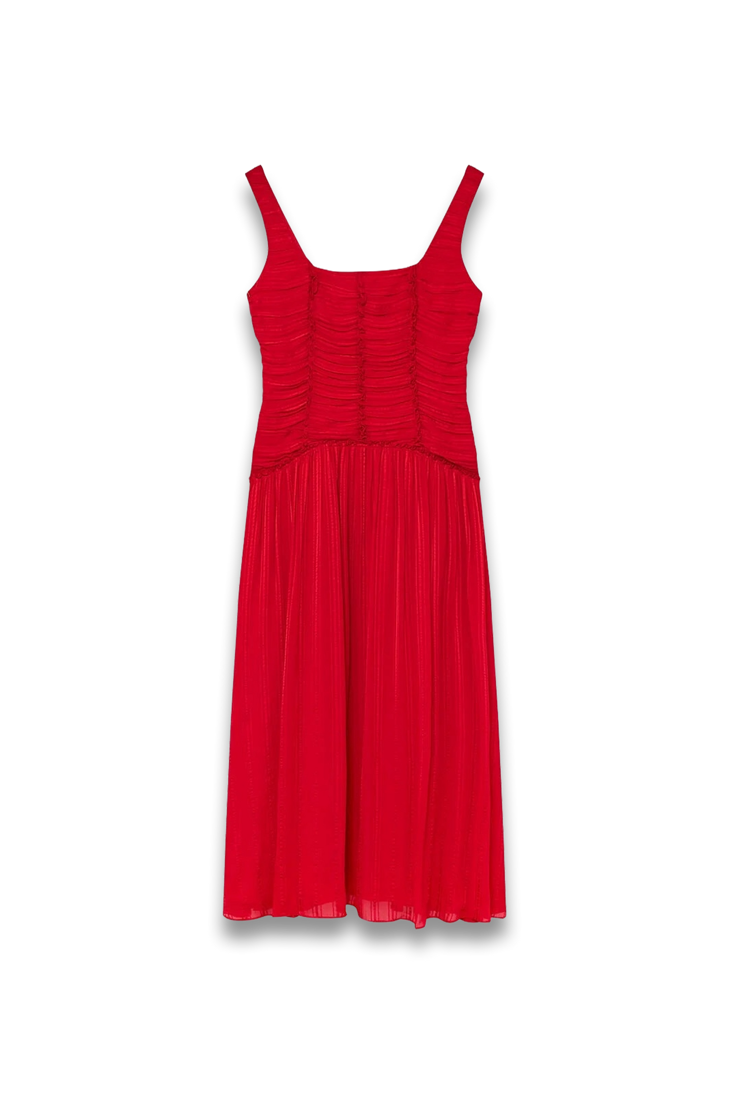 Red Shirred-bodice Dress