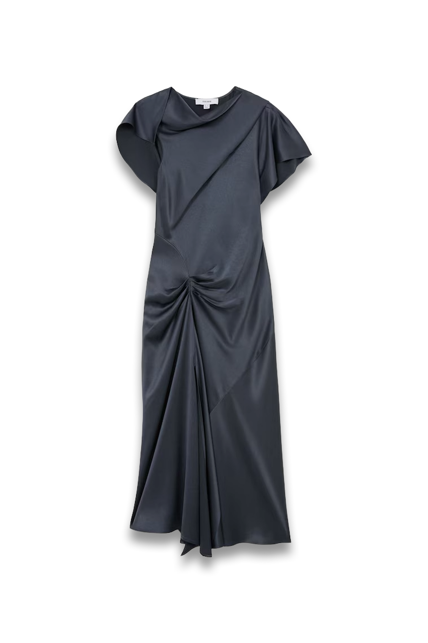 Satin Drape-Detail Midi Dress in Slate Grey