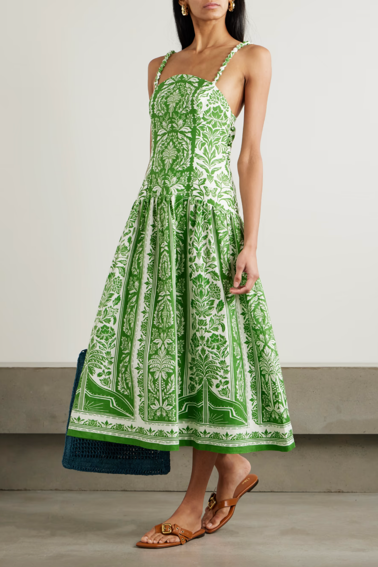 Printed Gathered Linen Maxi Dress