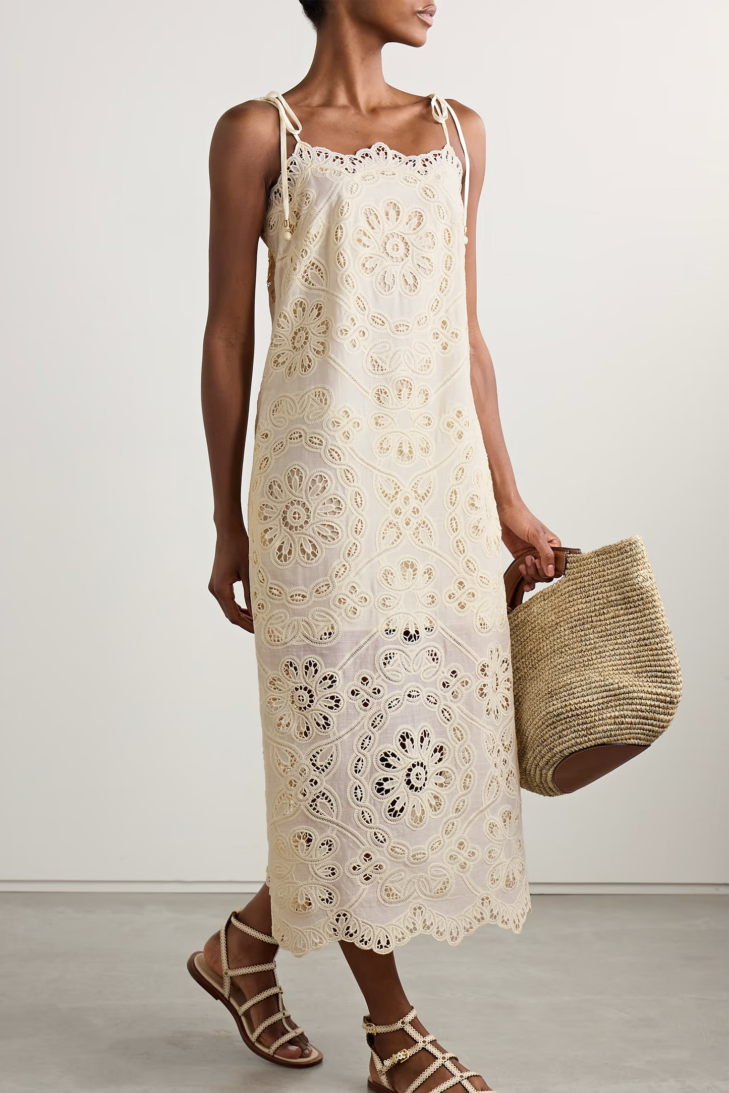Rhiannon Guipure Lace-trimmed Voile Midi Dress