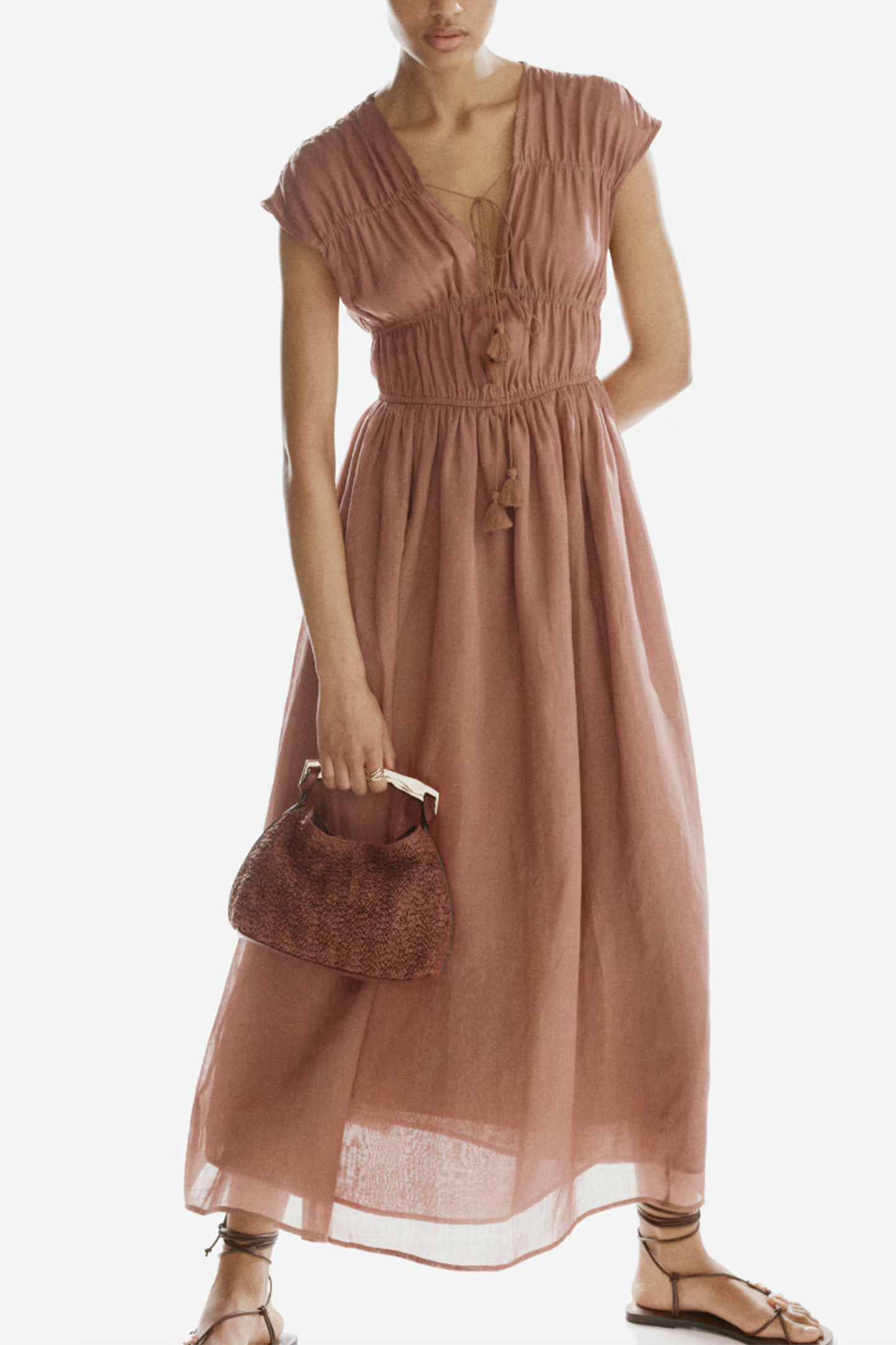 Drawstring-detail Ramie Dress