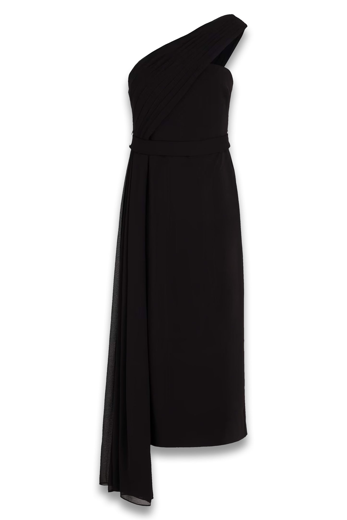 One-shoulder Draped Georgette and Stretch-Crepe Midi Dress