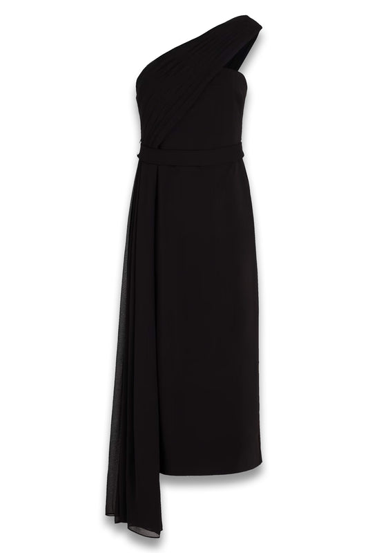 One-shoulder Draped Georgette and Stretch-Crepe Midi Dress