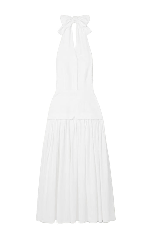 Quinn Tiered Checked Embroidered Cotton Halterneck Maxi Dress