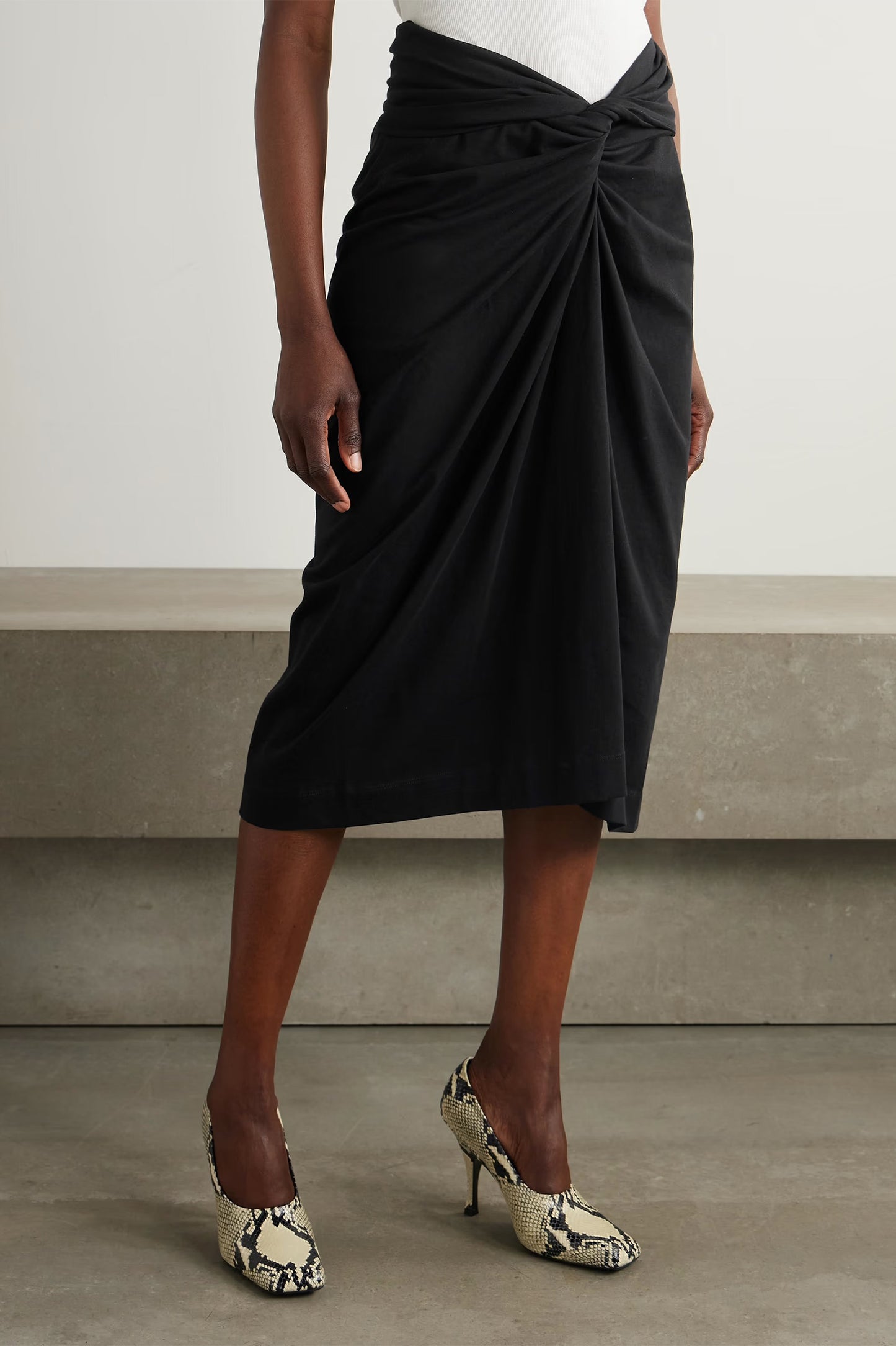 Knotted Cotton-jersey Midi Skirt