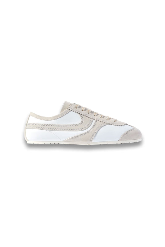 Suede-trimmed leather sneakers