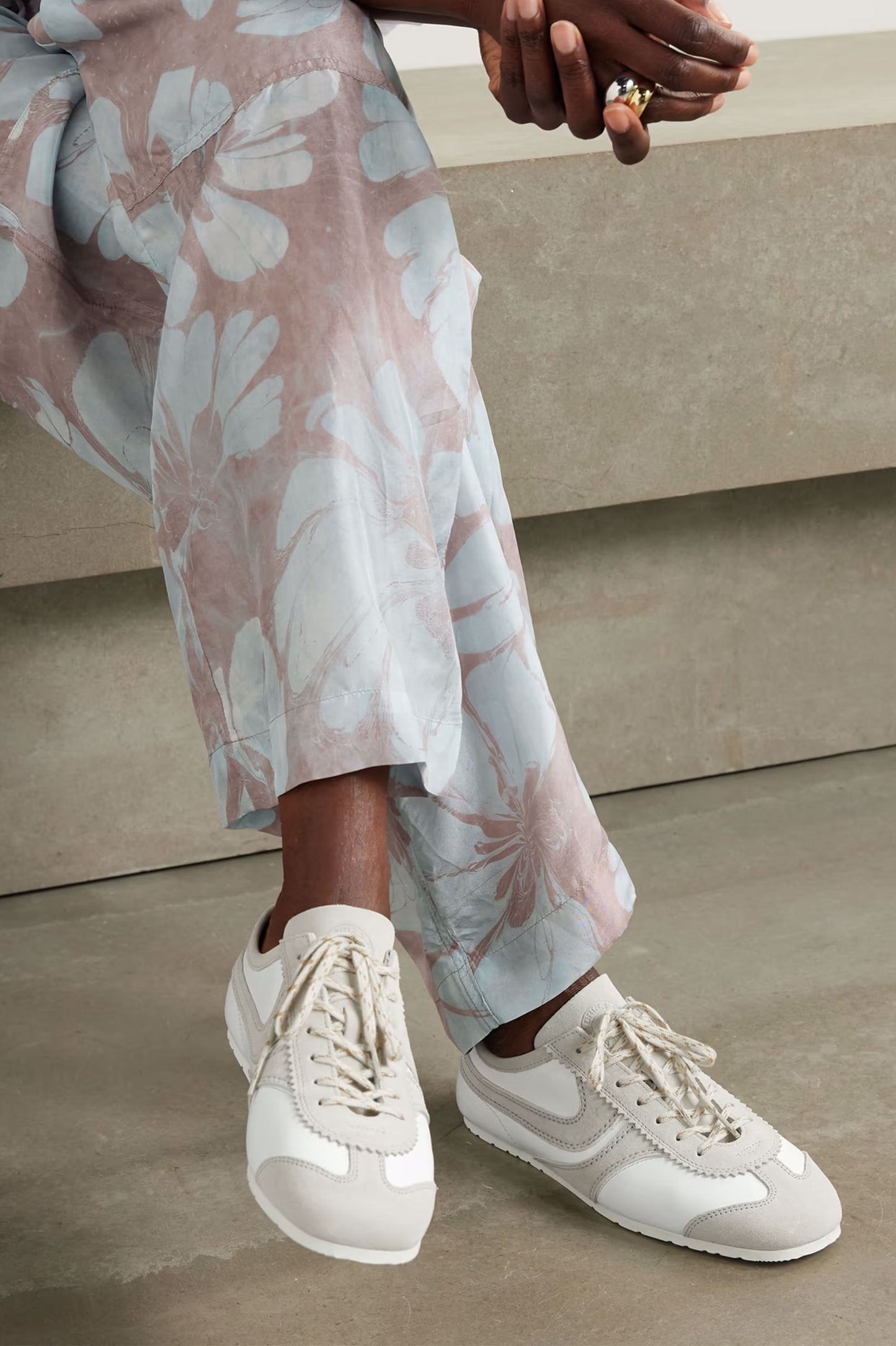 Suede-trimmed leather sneakers