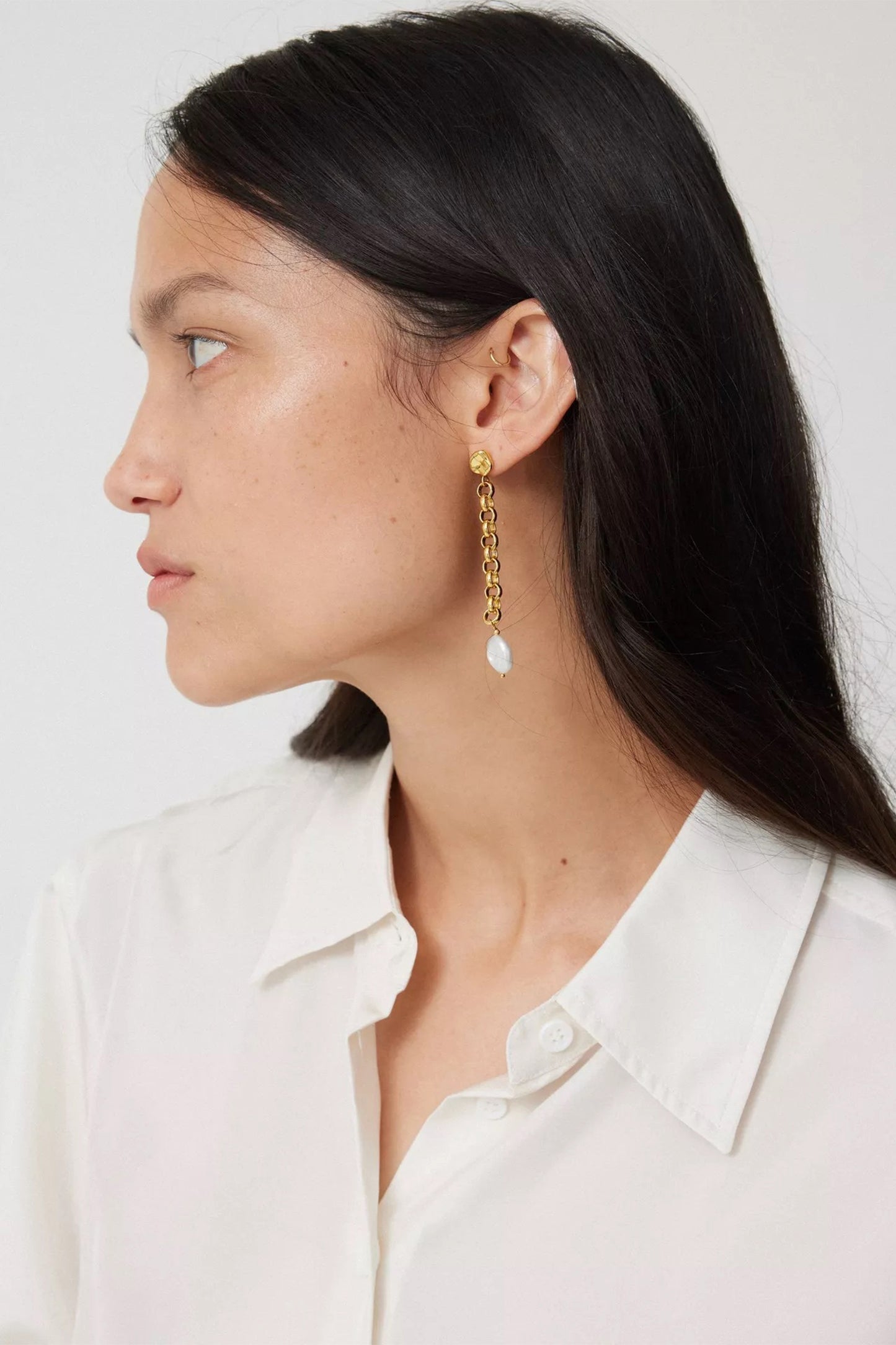 Keshi Pearl Drop Earrings, Gold