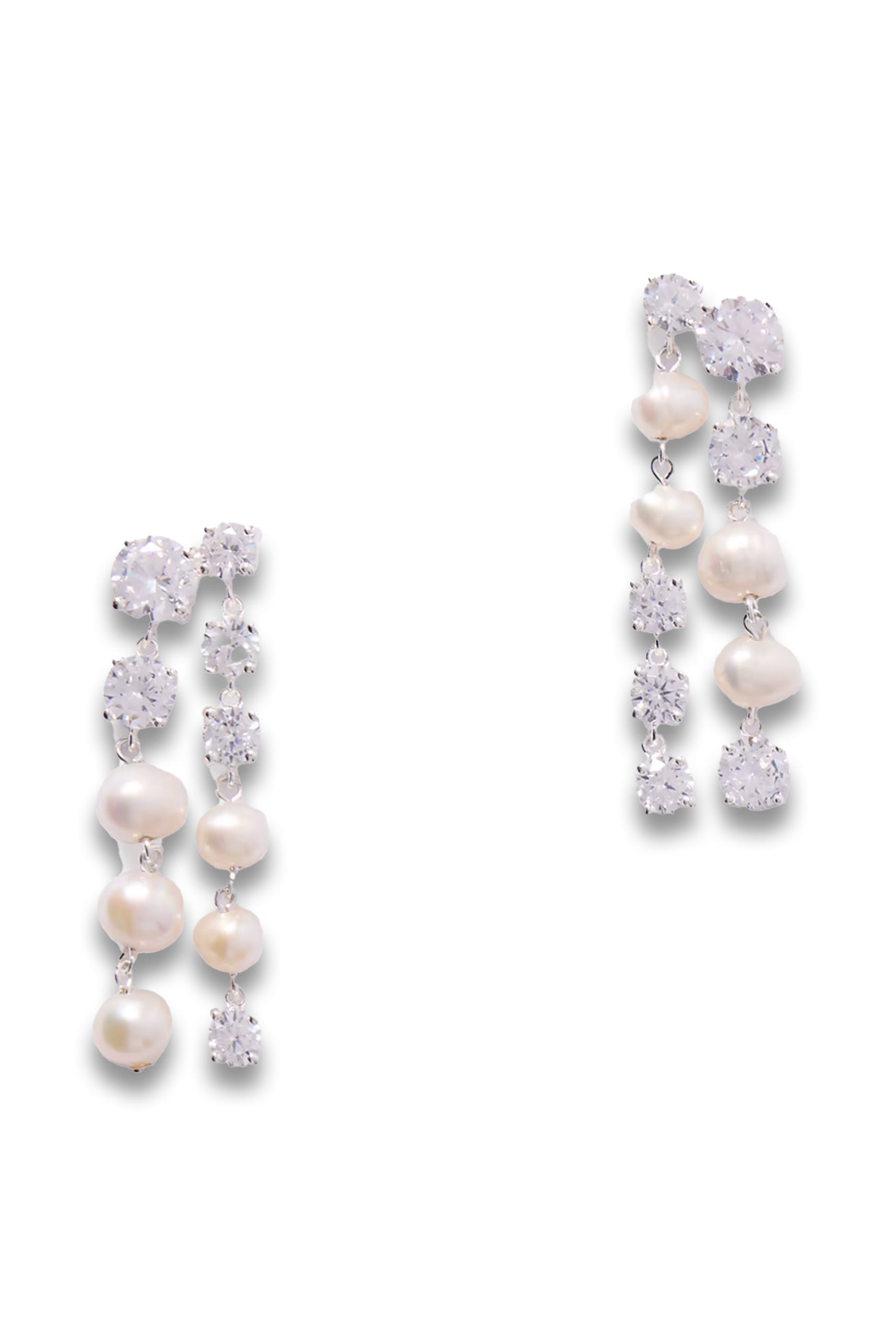 Recycled silver, pearl and cubic zirconia earrings