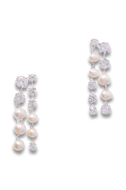 Recycled silver, pearl and cubic zirconia earrings