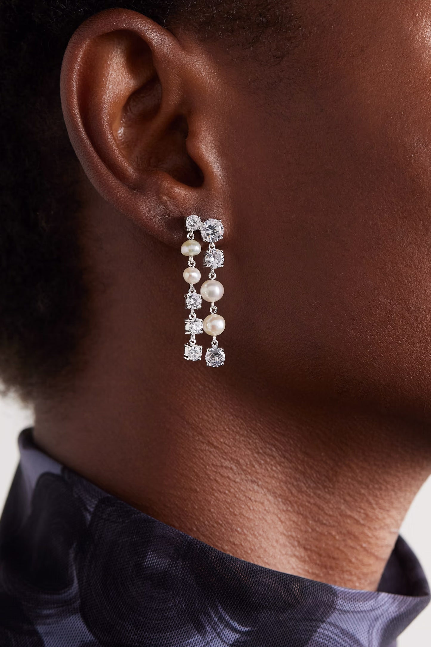 Recycled silver, pearl and cubic zirconia earrings