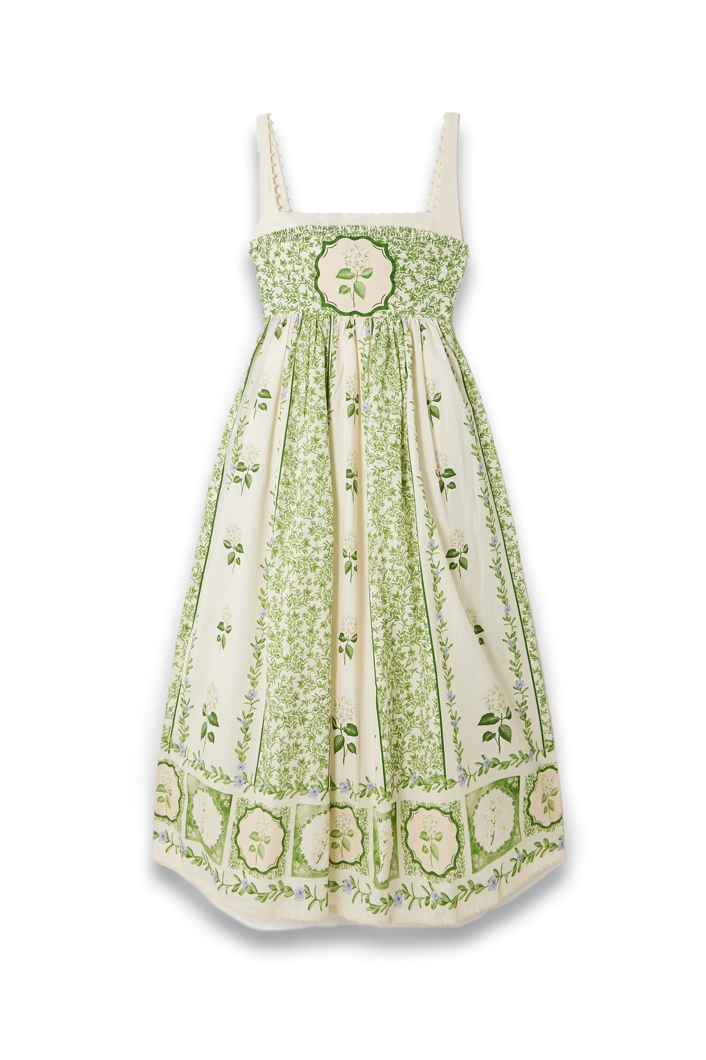 Barbara Pleated Bead-Embellished Floral-Print Linen Midi Dress