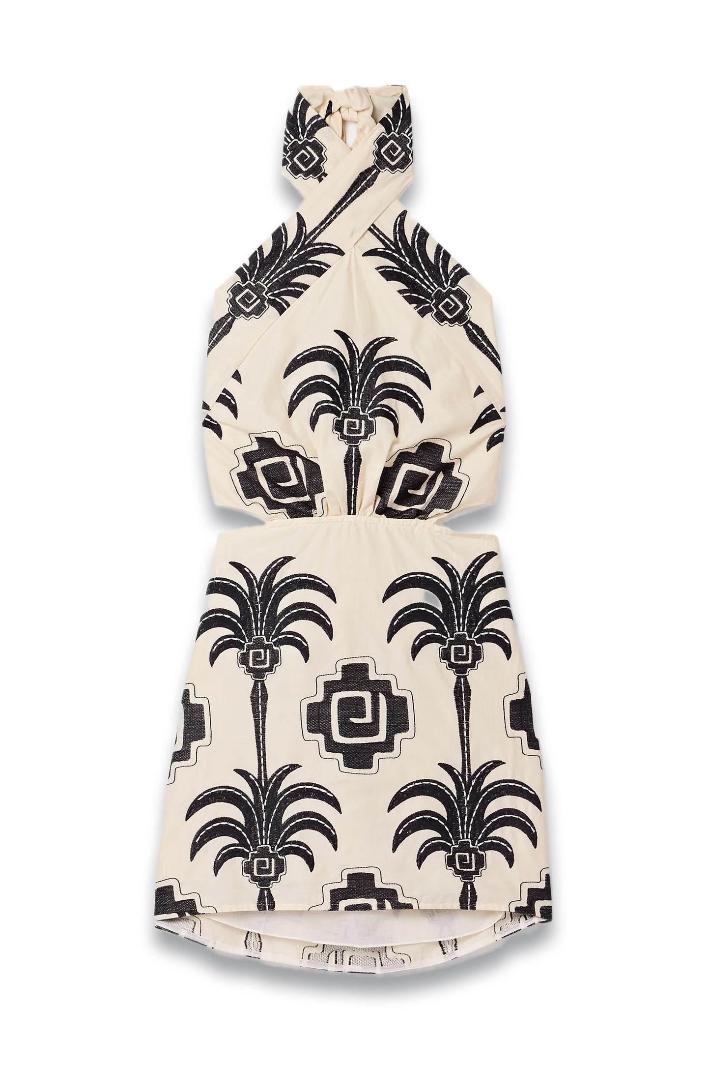 Pintaderas Cutout Embroidered Cotton-Blend Voile Halterneck Mini Dress