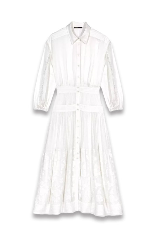 Flower-Embroidered Button-Down Linen-Blend Maxi Dress