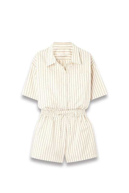 Faia Belted Striped Cotton-Poplin Playsuit