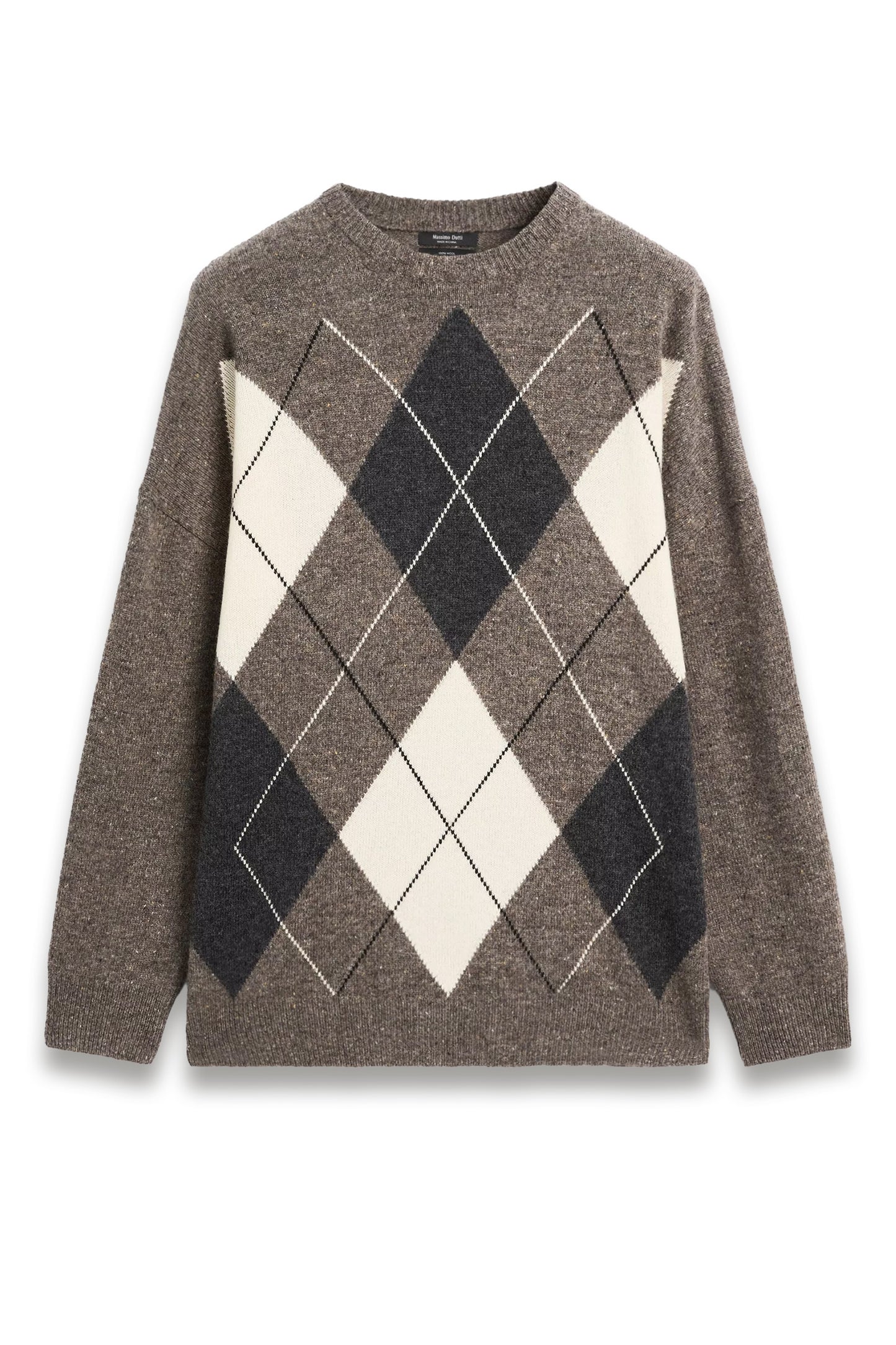 Oversize Knit 100% Wool Argyle Sweater