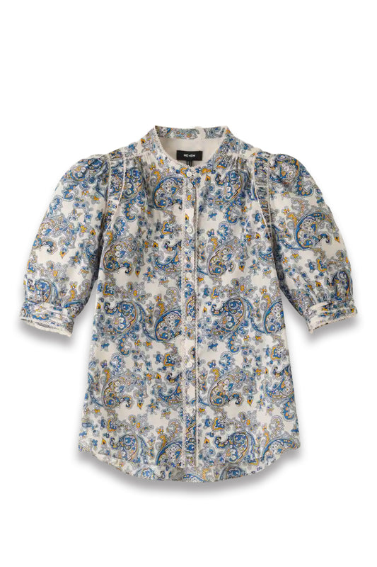 Cotton Geo Paisley Print Blouse
