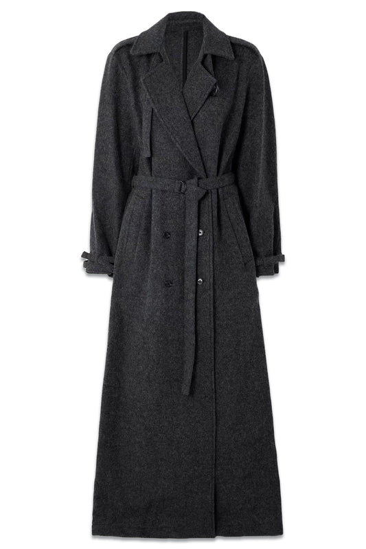 Double-breasted Belted Mélange Wool Coat