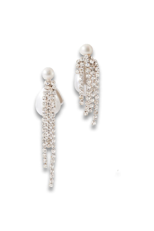 Rhodium-plated Pearl and Crystal Earrings