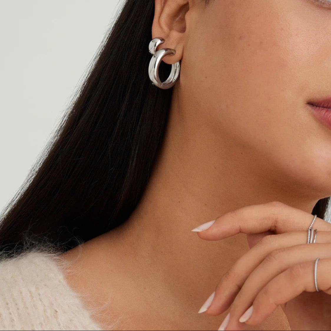 Chunky Large Silver Hoops