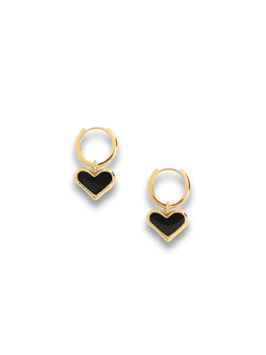 Gold Enamel Heart Huggie Earring