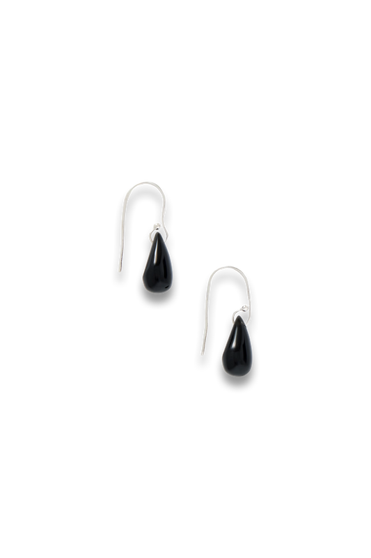 Droplet Silver Onyx Earrings