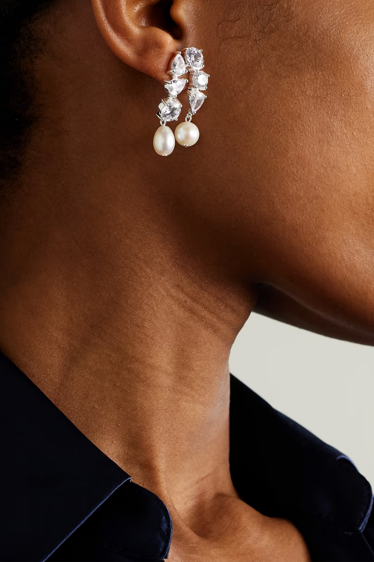 Cascading Recycled Silver, Cubic Zirconia and Pearl Earrings