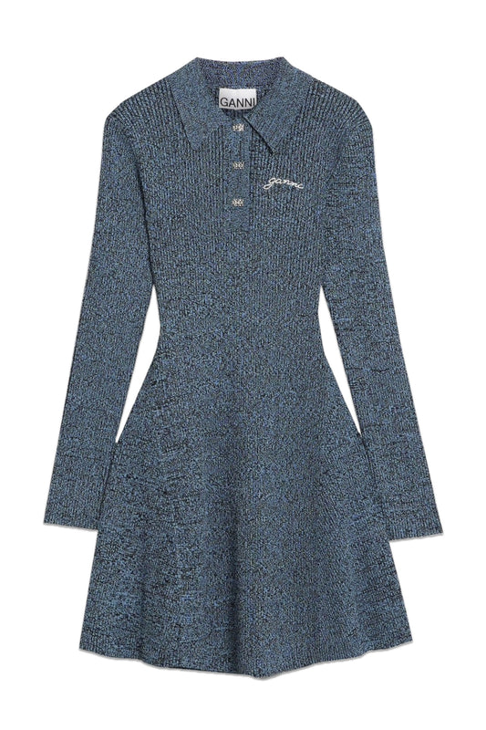 Marled Ribbed-knit Mini Shirt Dress