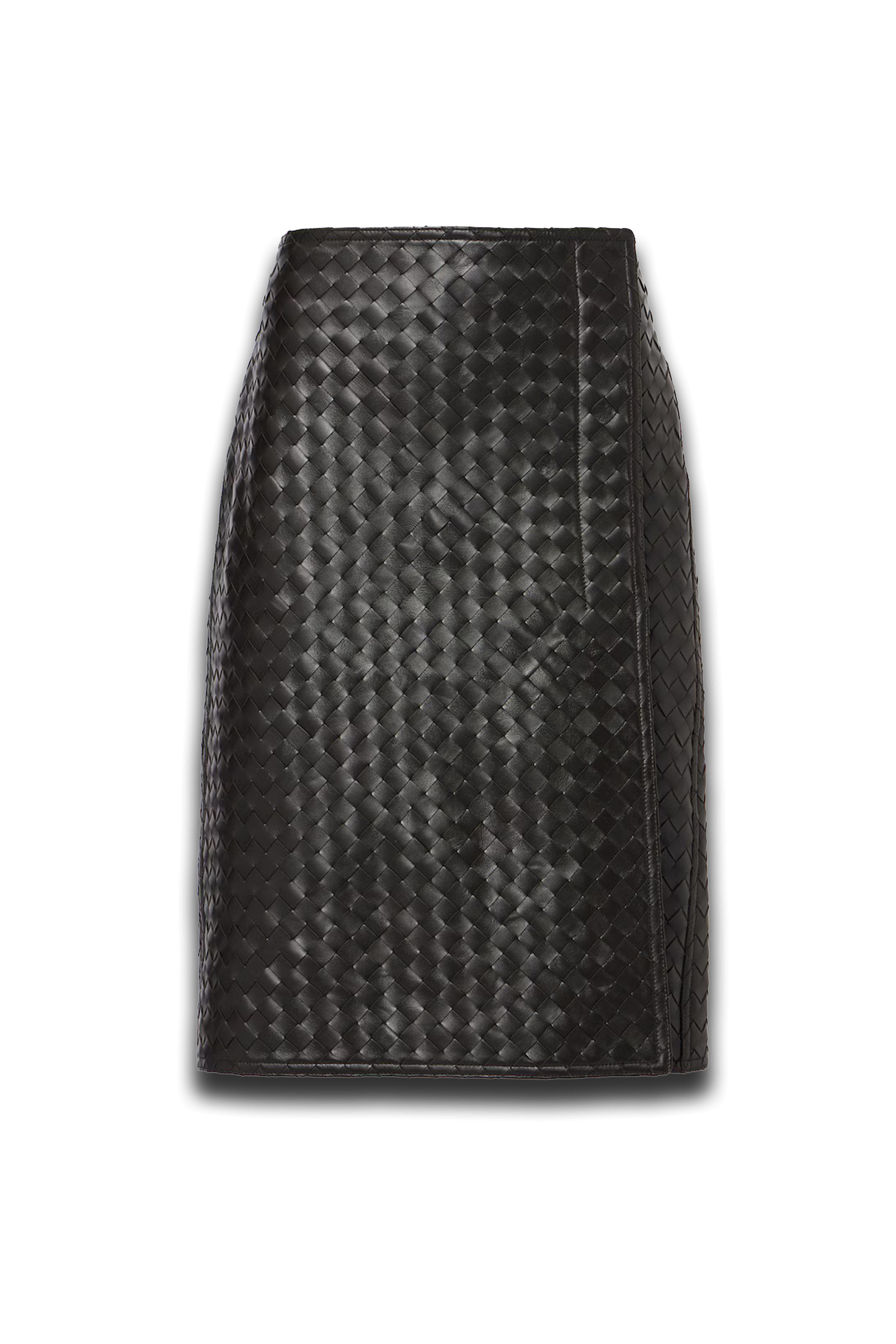 Intrecciato leather midi skirt