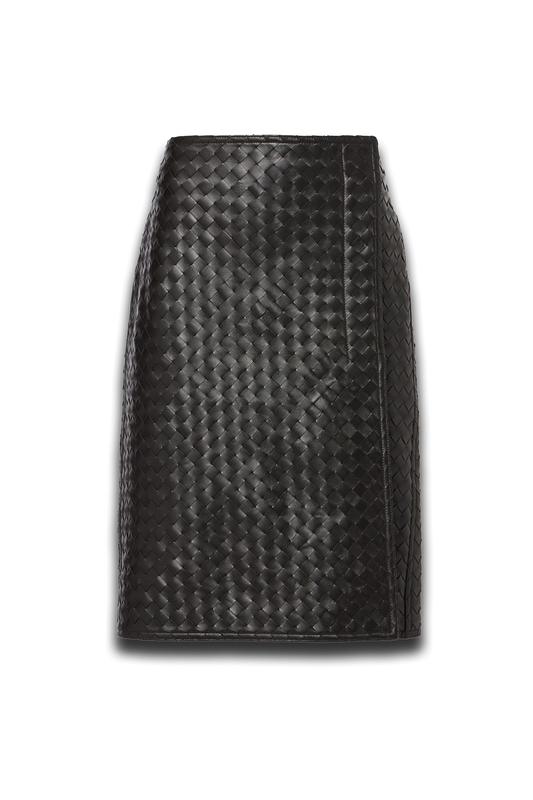 Intrecciato leather midi skirt