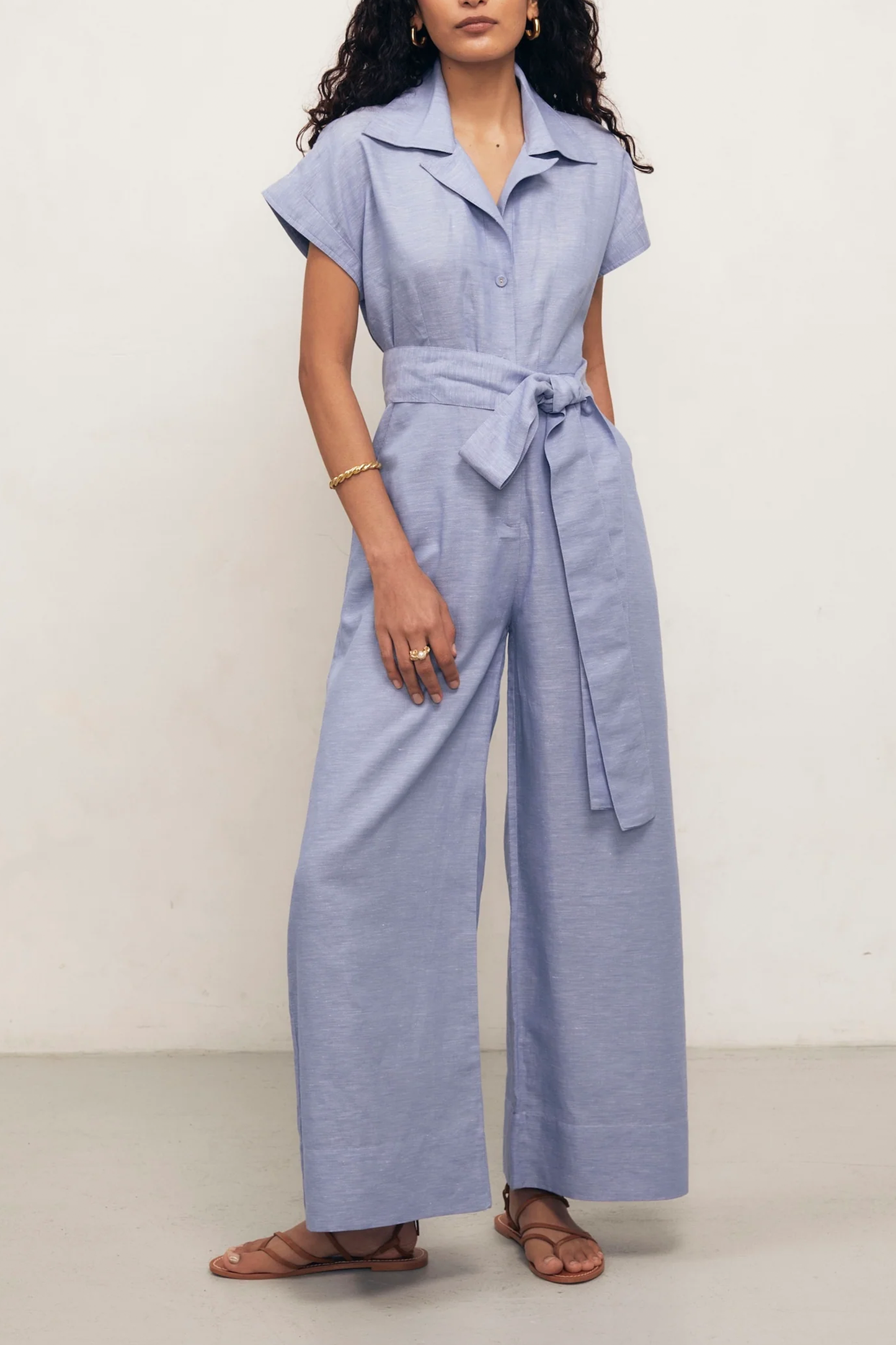 Teresa- Blue Linen Chambray Jumpsuit