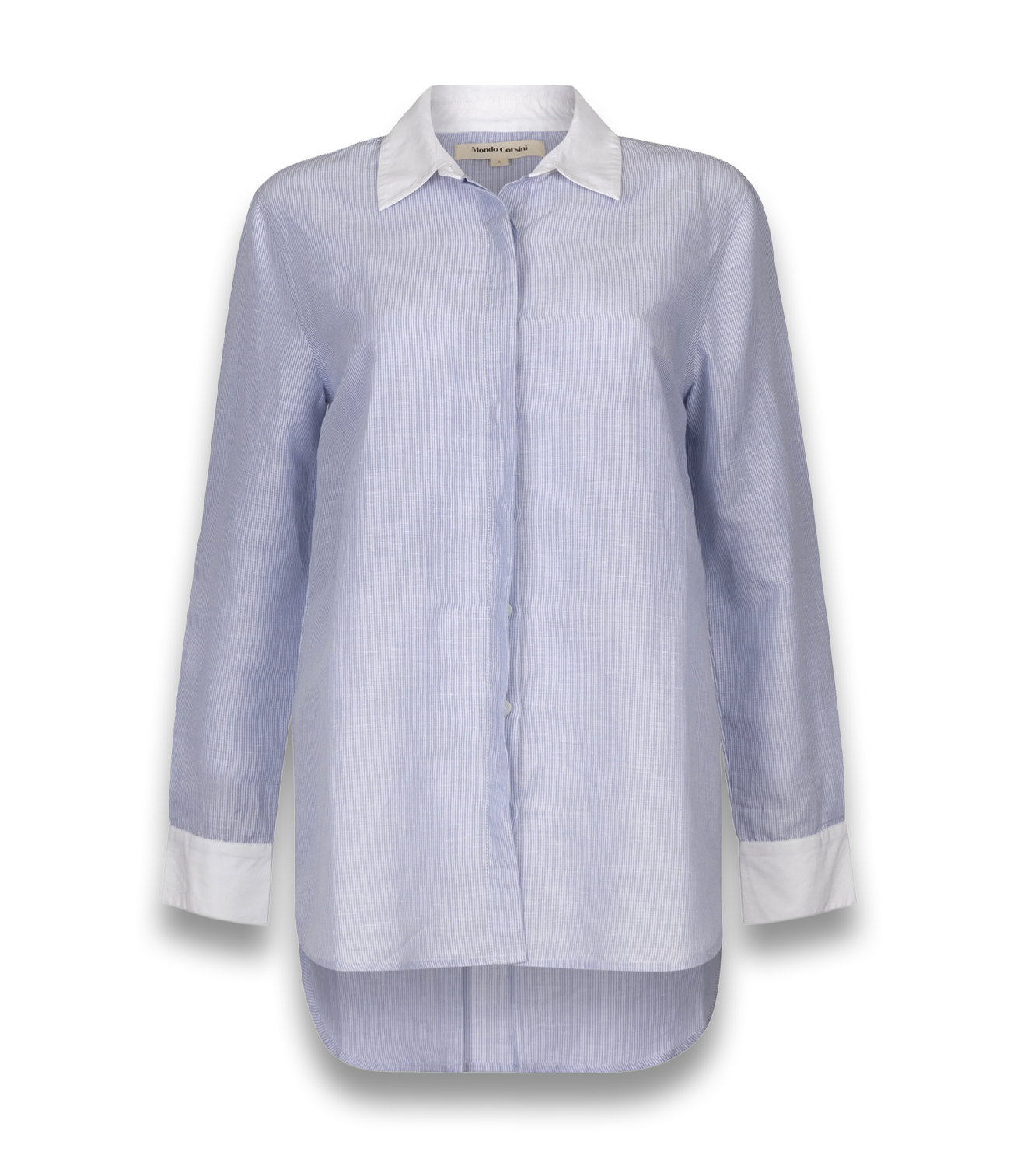 Yves- Blue Aand White Pinstripe Linen Weave Shirt