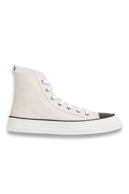 Bead-Embellished Canvas High-Top Sneakers